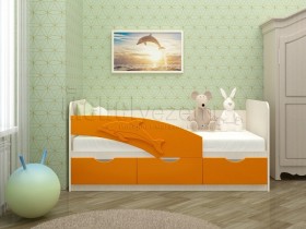 Дельфин-3 Кровать детская 3 ящика без ручек 1.8 Оранжевый глянец в Краснодаре - krasnodar.katalogmebeli.com | фото