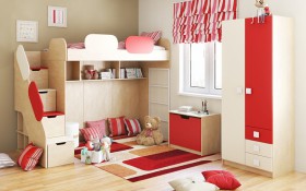 Детская комната Бэрри (Бежевый/Красный/корпус Клен) в Краснодаре - krasnodar.katalogmebeli.com | фото