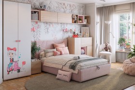 Комплект детской мебели Алина К2 Дуб мария/белый/нежно-розовый велюр в Краснодаре - krasnodar.katalogmebeli.com | фото