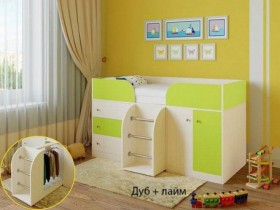 Кровать-чердак Малыш-4 Дуб молочный/Лайм в Краснодаре - krasnodar.katalogmebeli.com | фото