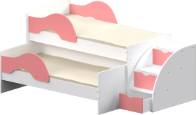 Кровать детская Матрешка выкатная с лестницей  Белый/Розовый в Краснодаре - krasnodar.katalogmebeli.com | фото