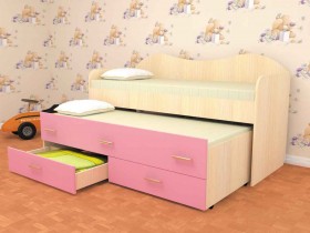 Кровать детская Нимфа двухместная 2.0 Дуб молочный/Розовый в Краснодаре - krasnodar.katalogmebeli.com | фото