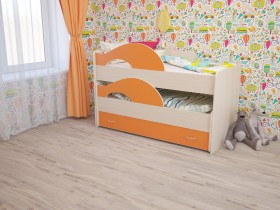 Кровать детская Радуга 1600 Млечный дуб/Оранжевый в Краснодаре - krasnodar.katalogmebeli.com | фото