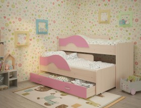 Кровать детская Радуга 1600 Млечный дуб/Розовый в Краснодаре - krasnodar.katalogmebeli.com | фото