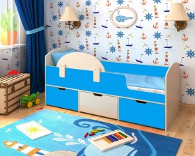 Кровать Малыш-мини с бортиком Дуб молочный/Голубой в Краснодаре - krasnodar.katalogmebeli.com | фото