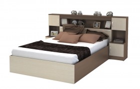 Кровать с прикроватным блоком КР 552 Спальня Basya (шимо темный/шимо светлый) в Краснодаре - krasnodar.katalogmebeli.com | фото