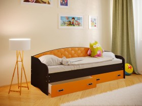 Кровать Софа-7 с мягкой спинкой (800х2000) Венге/Оранжевый в Краснодаре - krasnodar.katalogmebeli.com | фото
