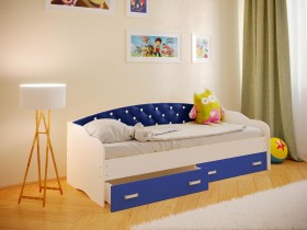 Кровать Софа-7 с мягкой спинкой со стразами (800х2000) Белый/Синий в Краснодаре - krasnodar.katalogmebeli.com | фото