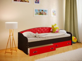Кровать Софа-8 с мягкой спинкой (900х1900) Венге/Красный в Краснодаре - krasnodar.katalogmebeli.com | фото