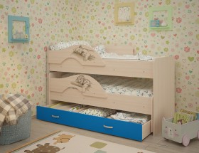 Кровать выкатная Радуга-Сафари детская 1600 Млечный дуб/Голубой в Краснодаре - krasnodar.katalogmebeli.com | фото