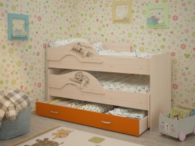 Кровать выкатная Радуга-Сафари детская 1600 Млечный дуб/Оранжевый в Краснодаре - krasnodar.katalogmebeli.com | фото