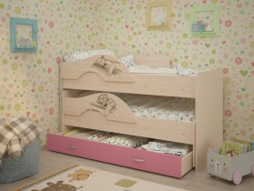 Кровать выкатная Радуга-Сафари детская 1600 Млечный дуб/Розовый в Краснодаре - krasnodar.katalogmebeli.com | фото