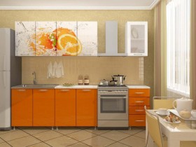 Кухонный гарнитур 1,8м Апельсин (Белый/Оранжевый металлик/Фотопечать апельсин) в Краснодаре - krasnodar.katalogmebeli.com | фото