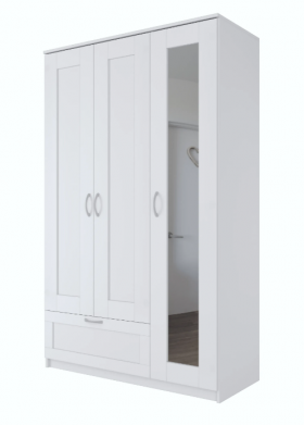 Шкаф трехдверный Сириус с зеркалом и 1 ящиком белый в Краснодаре - krasnodar.katalogmebeli.com | фото
